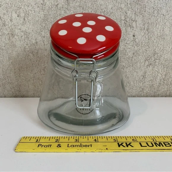 Amici Glass Canister Red and White Polka Dot Glass Storage Jar with Clip Lid - Picture 8 of 8